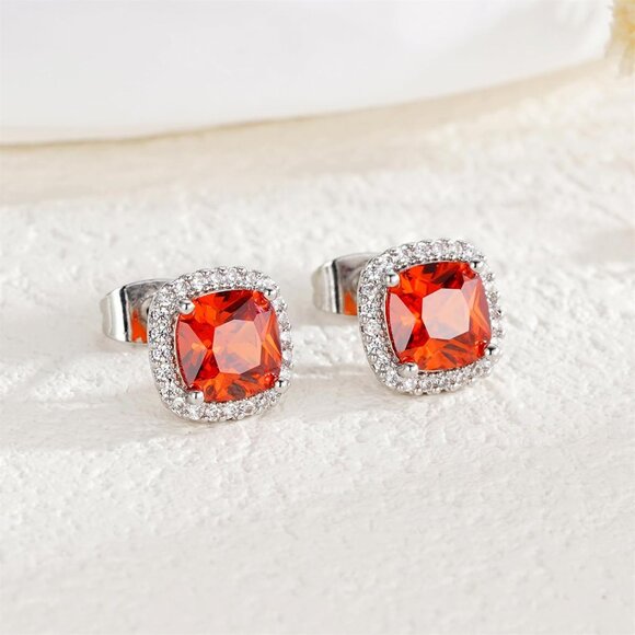 Women's Square Birthstone Cubic Zirconia Mall Dainty Orange Elegant Earring - Picture 5 of 6